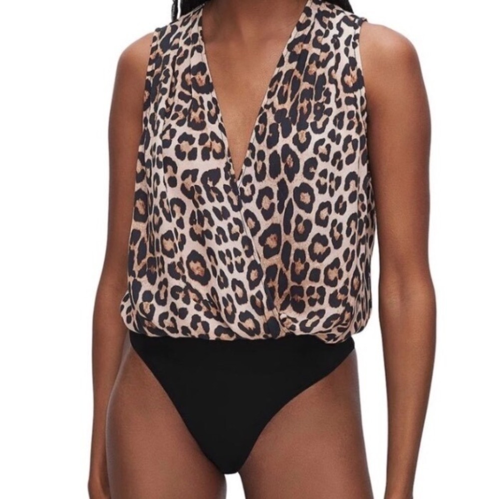 Good American Georgette Wrap Bodysuit Sleeveless Leopard Print Plus Sz 3XL NWT
